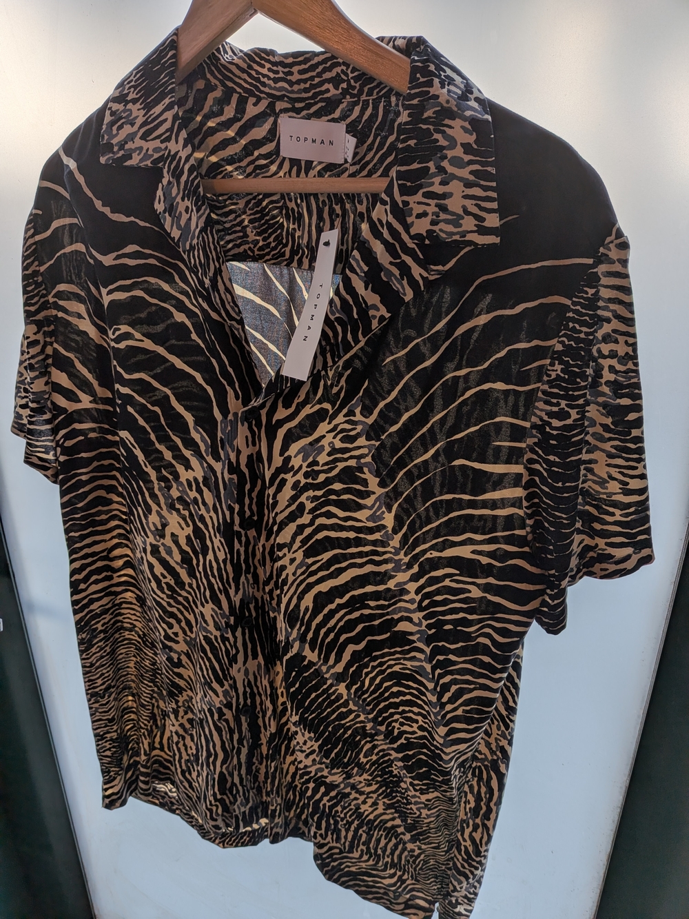 Topman Animal Print Button Down Shirt - Black & Tan